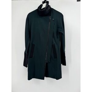 Cabi Sovereign Coat Hunter Green Asymmetrical Zip Funnel Neck Jacket XS